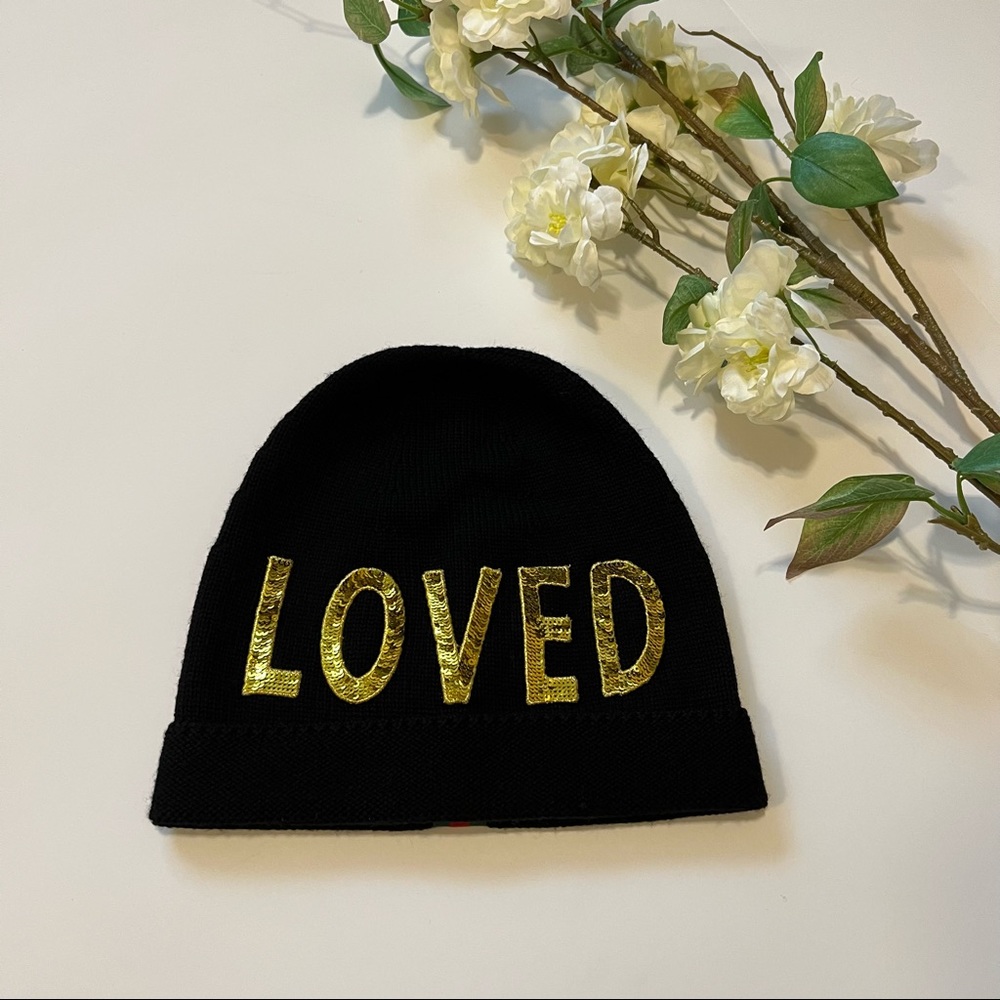 Authentic Gucci Black LOVED Sequin Beanie